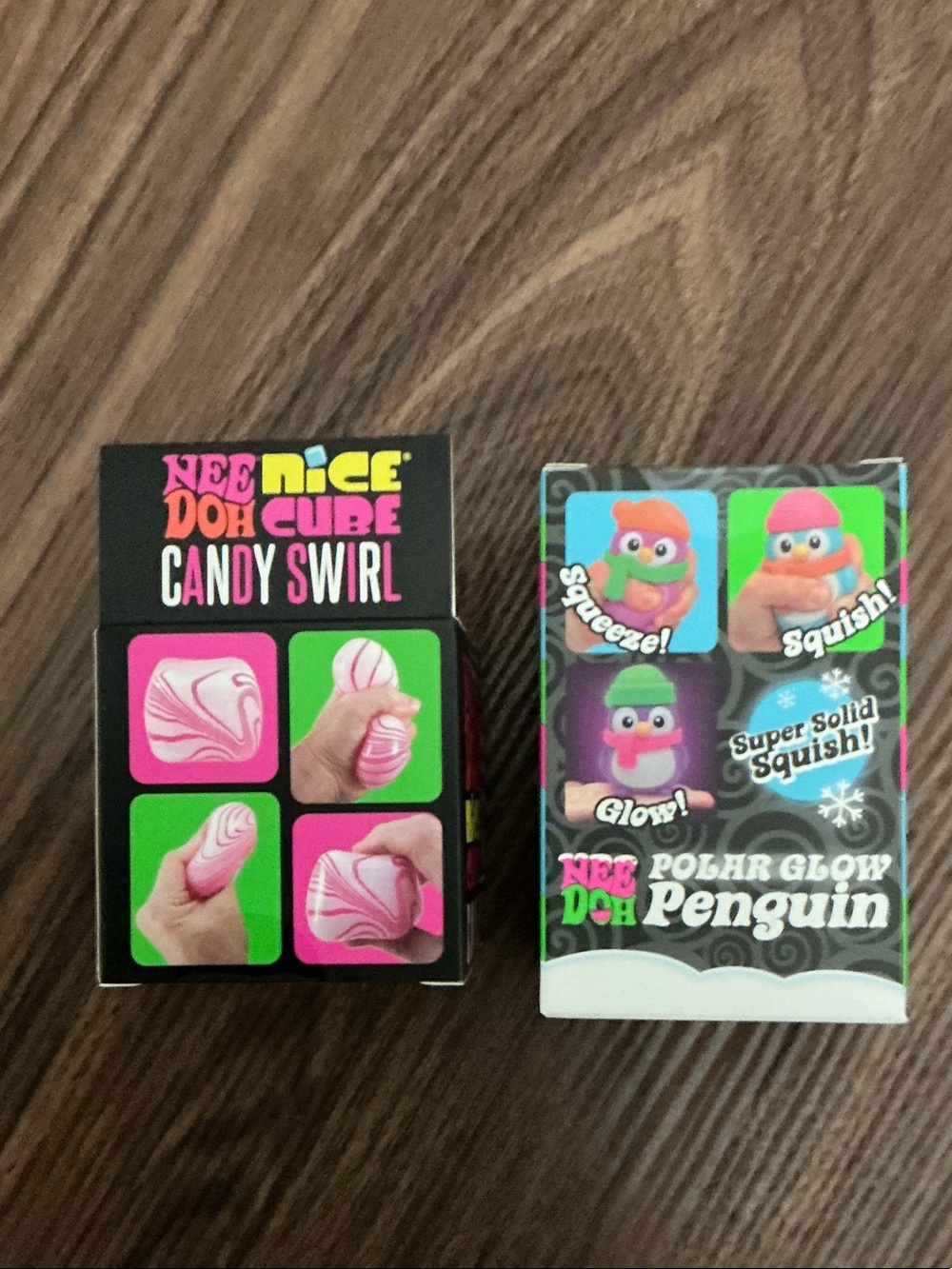NeeDoh Candy Swirl & Polar Glow Penguin Squish Toy Set - Pink and Green - Picture 5 of 6